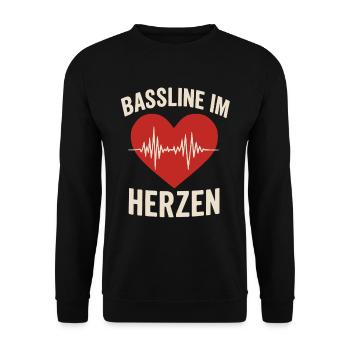 Bassline im Herzen Musik Festival Shirt EDM House - Unisex Pullover - Schwarz - Vorne - Alina (178cm) & Michal (187cm)