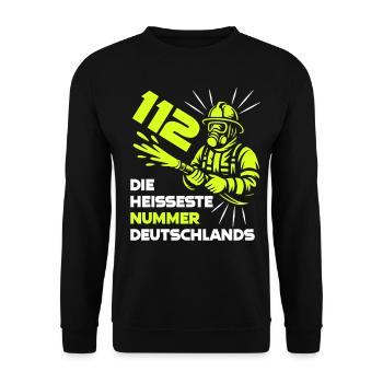 Feuerwehr - 112 - Die Heißeste Nummer Deutschlands - Unisex Pullover - Schwarz - Vorne - Alina (178cm) & Michal (187cm)