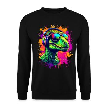 Velociraptor DJ Dino Fans Neon Graffiti Style - Sweat-shirt Unisexe - noir - Devant - Alina (178cm) & Michal (187cm)