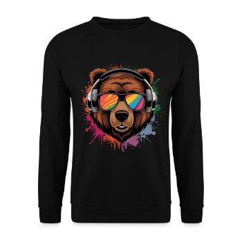 Dj Bär Grissli mit Sonnenbrille T-Shirt - Unisex Pullover - Schwarz - Vorne - Alina (178cm) & Michal (187cm)