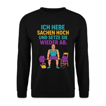Lustiges Fitness uTrainingsshirt für Bodybuilder - Unisex Pullover - Schwarz - Vorne - Alina (178cm) & Michal (187cm)