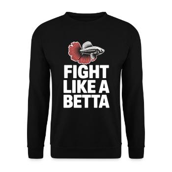 Fight like a Beta – Lustiges Fisch-Design - Unisex Pullover - Schwarz - Vorne - Alina (178cm) & Michal (187cm)
