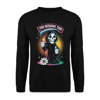 You Deserve This Sensemann Shirt - Unisex Pullover - Schwarz - Vorne - Alina (178cm) & Michal (187cm)