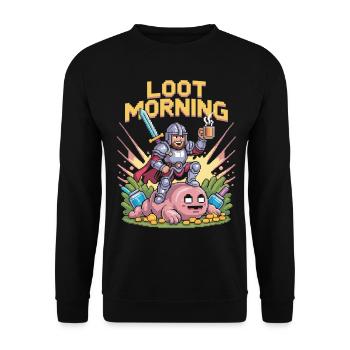 Loot Morning Pixel Gamer Shirt - Unisex Pullover - Schwarz - Vorne - Alina (178cm) & Michal (187cm)