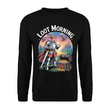 Gamer Shirt Loot Morning - Unisex Sweatshirt - black - Front - Alina (178cm) & Michal (187cm)