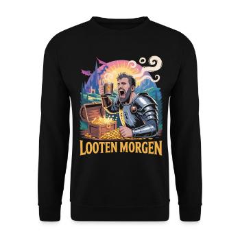 RPG Looting Morning Coffee T-Shirt - Unisex Sweatshirt - black - Front - Alina (178cm) & Michal (187cm)