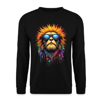 Dj Erdmännchen Katze mit Sonnenbrille T-Shirt - Unisex Pullover - Schwarz - Vorne - Alina (178cm) & Michal (187cm)