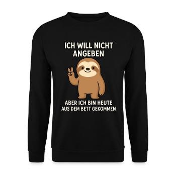 Ich will nicht angeben, bin wach – Faultier - Unisex Pullover - Schwarz - Vorne - Alina (178cm) & Michal (187cm)