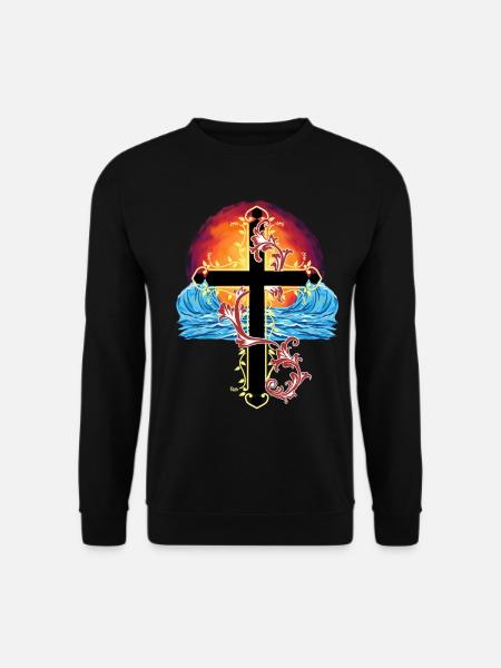 Cross Jesus Sunset Sea - Unisex Sweatshirt - black