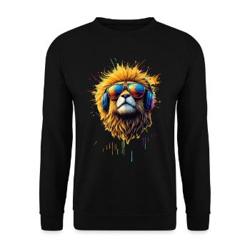 Dj Erdmännchen Katze mit Sonnenbrille T-Shirt - Unisex Pullover - Schwarz - Vorne - Alina (178cm) & Michal (187cm)