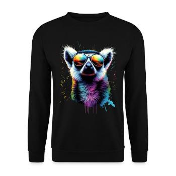 Lemur mit Sonnenbrille in Regenbogenfarben - Unisex Pullover - Schwarz - Vorne - Alina (178cm) & Michal (187cm)