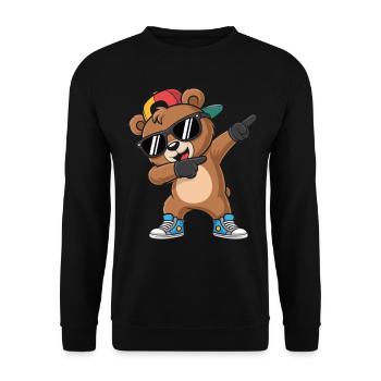 Dabbing Bär mit Cap – Cooles Kinder Motiv - Unisex Pullover - Schwarz - Vorne - Alina (178cm) & Michal (187cm)