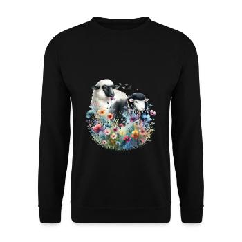 Schaf Schafe Blumen Natur - Unisex Pullover - Schwarz - Vorne - Alina (178cm) & Michal (187cm)