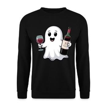 Geist mit Weinflasche und Weinglas – Lustig - Unisex Pullover - Schwarz - Vorne - Alina (178cm) & Michal (187cm)