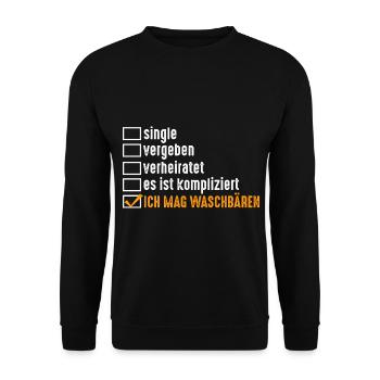 Tiermotiv Waschbär - Unisex Pullover - Schwarz - Vorne - Alina (178cm) & Michal (187cm)