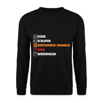 Wein Philatelie Briefmarkensammlung Briefmarkensam - Unisex Pullover - Schwarz - Vorne - Alina (178cm) & Michal (187cm)