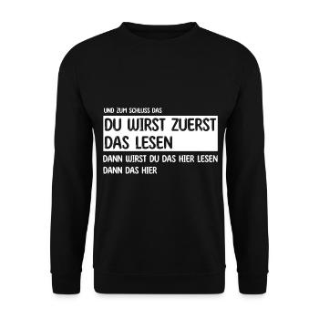 Du wirst zuerst das lesen - Unisex Pullover - Schwarz - Vorne - Alina (178cm) & Michal (187cm)