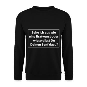 Sehe ich aus wie eine Bratwurst oder wieso - Unisex Pullover - Schwarz - Vorne - Alina (178cm) & Michal (187cm)