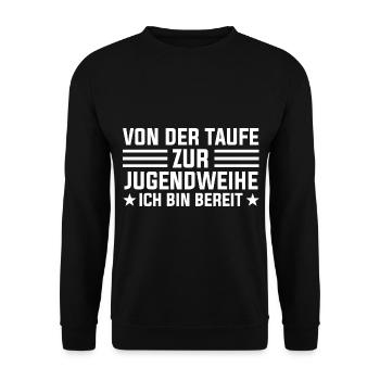 Konfirmation Taufe Jugendwiehe - Unisex Pullover - Schwarz - Vorne - Alina (178cm) & Michal (187cm)