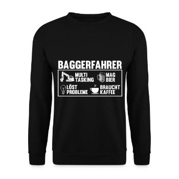 Baggerfahrer Maschinenführer Bier Tiefbauer Bagger - Unisex Pullover - Schwarz - Vorne - Alina (178cm) & Michal (187cm)