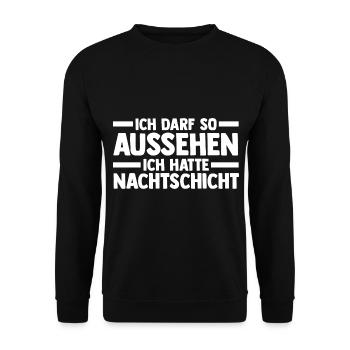 Ich Darf So Aussehen Ich Hatte Nachtschicht - Unisex Pullover - Schwarz - Vorne - Alina (178cm) & Michal (187cm)