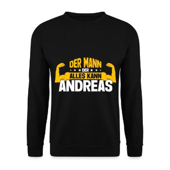 Andreas Der Mann Der Alles Kann Vorname Andreas - Unisex Pullover - Schwarz - Vorne - Alina (178cm) & Michal (187cm)