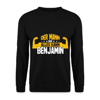 Benjamin Der Mann Der Alles Kann Vorname Benjamin - Unisex Pullover - Schwarz - Vorne - Alina (178cm) & Michal (187cm)