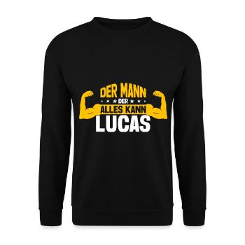 Lucas Der Mann Der Alles Kann Vorname Lucas - Unisex Pullover - Schwarz - Vorne - Alina (178cm) & Michal (187cm)