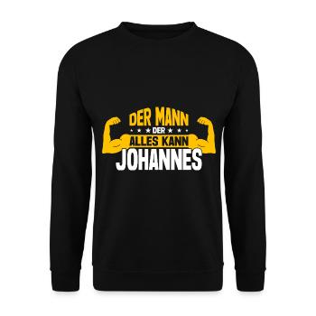 Johannes Der Mann Der Alles Kann Vorname Johannes - Unisex Pullover - Schwarz - Vorne - Alina (178cm) & Michal (187cm)