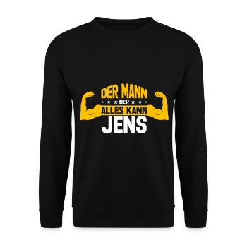 Jens Der Mann Der Alles Kann Vorname Jens - Unisex Pullover - Schwarz - Vorne - Alina (178cm) & Michal (187cm)