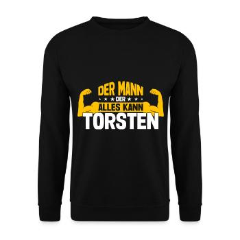 Torsten Der Mann Der Alles Kann Vorname Torsten - Unisex Pullover - Schwarz - Vorne - Alina (178cm) & Michal (187cm)