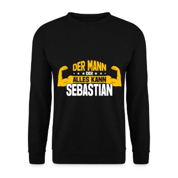 Sebastian Der Mann Der Alles Kann Name Sebastian - Unisex Pullover - Schwarz - Vorne - Alina (178cm) & Michal (187cm)