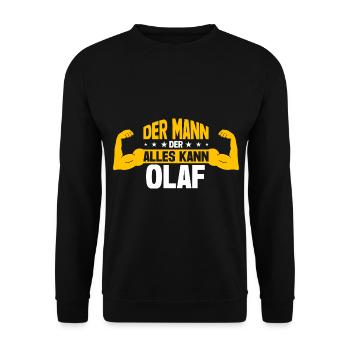 Olaf Der Mann Der Alles Kann Vorname Olaf - Unisex Pullover - Schwarz - Vorne - Alina (178cm) & Michal (187cm)
