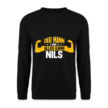 Nils Der Mann Der Alles Kann Vorname Nils - Unisex Pullover - Schwarz - Vorne - Alina (178cm) & Michal (187cm)