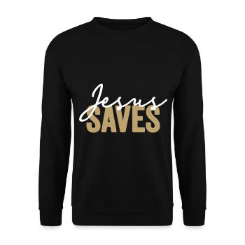 Jesus Saves Dans Les Couleurs Blanc Et Or Foi - Sweat-shirt Unisexe - noir - Devant - Alina (178cm) & Michal (187cm)