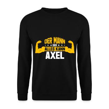 Axel Der Mann Der Alles Kann Vorname Axel - Unisex Pullover - Schwarz - Vorne - Alina (178cm) & Michal (187cm)