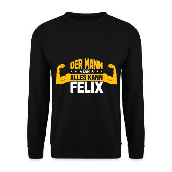 Felix Der Mann Der Alles Kann Vorname Felix - Unisex Pullover - Schwarz - Vorne - Alina (178cm) & Michal (187cm)