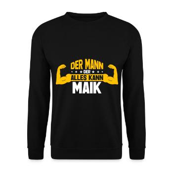 Maik Der Mann Der Alles Kann Vorname Maik - Unisex Pullover - Schwarz - Vorne - Alina (178cm) & Michal (187cm)
