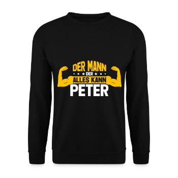 Peter Der Mann Der Alles Kann Vorname Peter - Unisex Pullover - Schwarz - Vorne - Alina (178cm) & Michal (187cm)