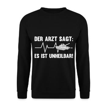 Panzerfahrer Soldat Herzschlag Puls Panzer - Unisex Pullover - Schwarz - Vorne - Alina (178cm) & Michal (187cm)