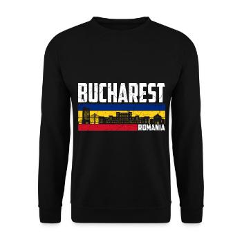 Bukarest Stadt Rumänien Flagge - Unisex Pullover - Schwarz - Vorne - Alina (178cm) & Michal (187cm)