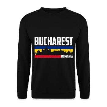 Bukarest Stadt Rumänien Flagge - Unisex Pullover - Schwarz - Vorne - Alina (178cm) & Michal (187cm)