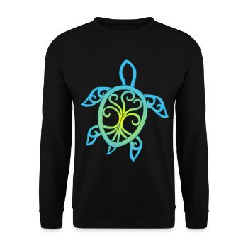 Blue and yellow sea turtle symbol - Unisex Sweatshirt - black - Front - Alina (178cm) & Michal (187cm)
