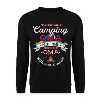 Camping Oma Campingplatz Camper Zelten Lagerfeuer - Unisex Pullover - Schwarz - Vorne - Alina (178cm) & Michal (187cm)