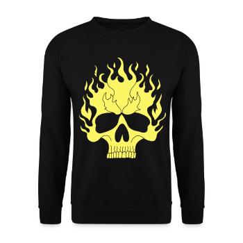 Gelber Flammender Schädel - Unisex Pullover - Schwarz - Vorne - Alina (178cm) & Michal (187cm)