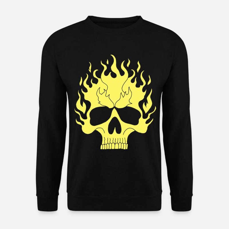 Gelber Flammender Schädel - Unisex Pullover - Schwarz