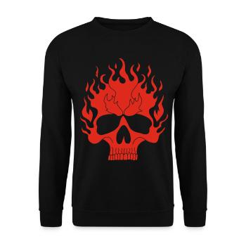 Roter flammender Totenkopf - Unisex Pullover - Schwarz - Vorne - Alina (178cm) & Michal (187cm)