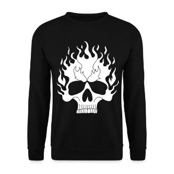 Weißer flammender Schädel - Unisex Pullover - Schwarz - Vorne - Alina (178cm) & Michal (187cm)