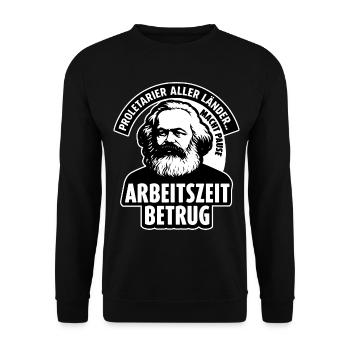 Working Time Scam Shirt – Anti Work Meme Design - Unisex Sweatshirt - black - Front - Alina (178cm) & Michal (187cm)
