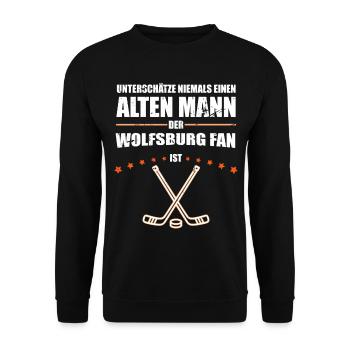 Alter Mann - Wolfsburg Eishockey Fan | Vintage - Unisex Pullover - Schwarz - Vorne - Alina (178cm) & Michal (187cm)